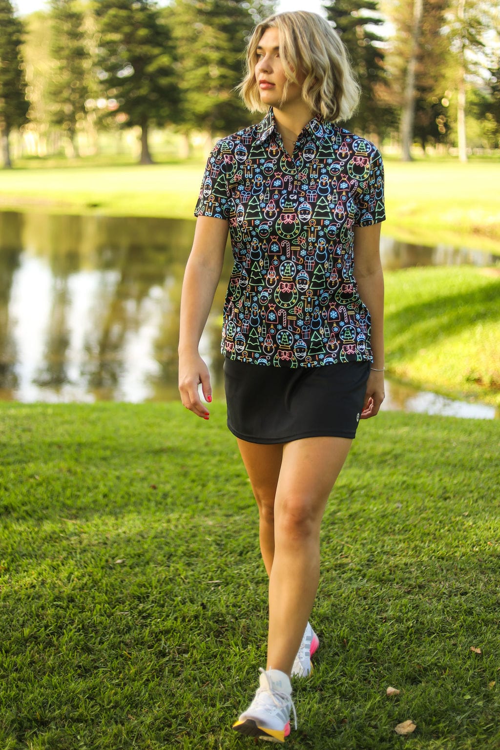 CA Ladies Funky Golf Shirt | Neon Christmas