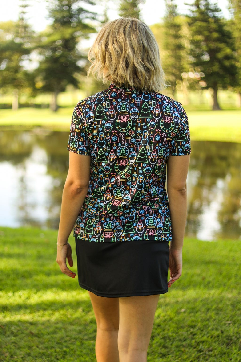 CA Ladies Funky Golf Shirt | Neon Christmas