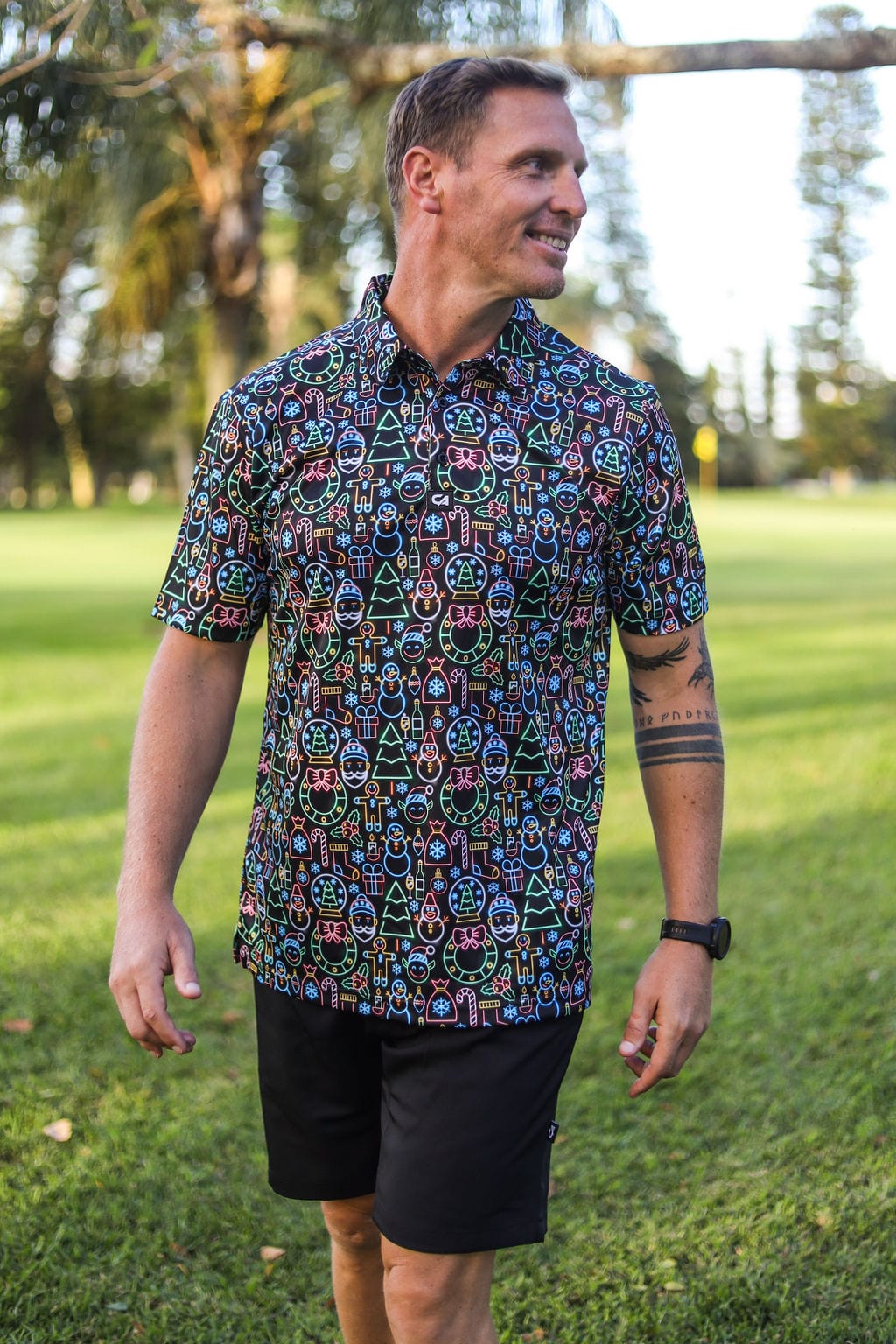 CA Funky Golf Shirt | Neon Christmas