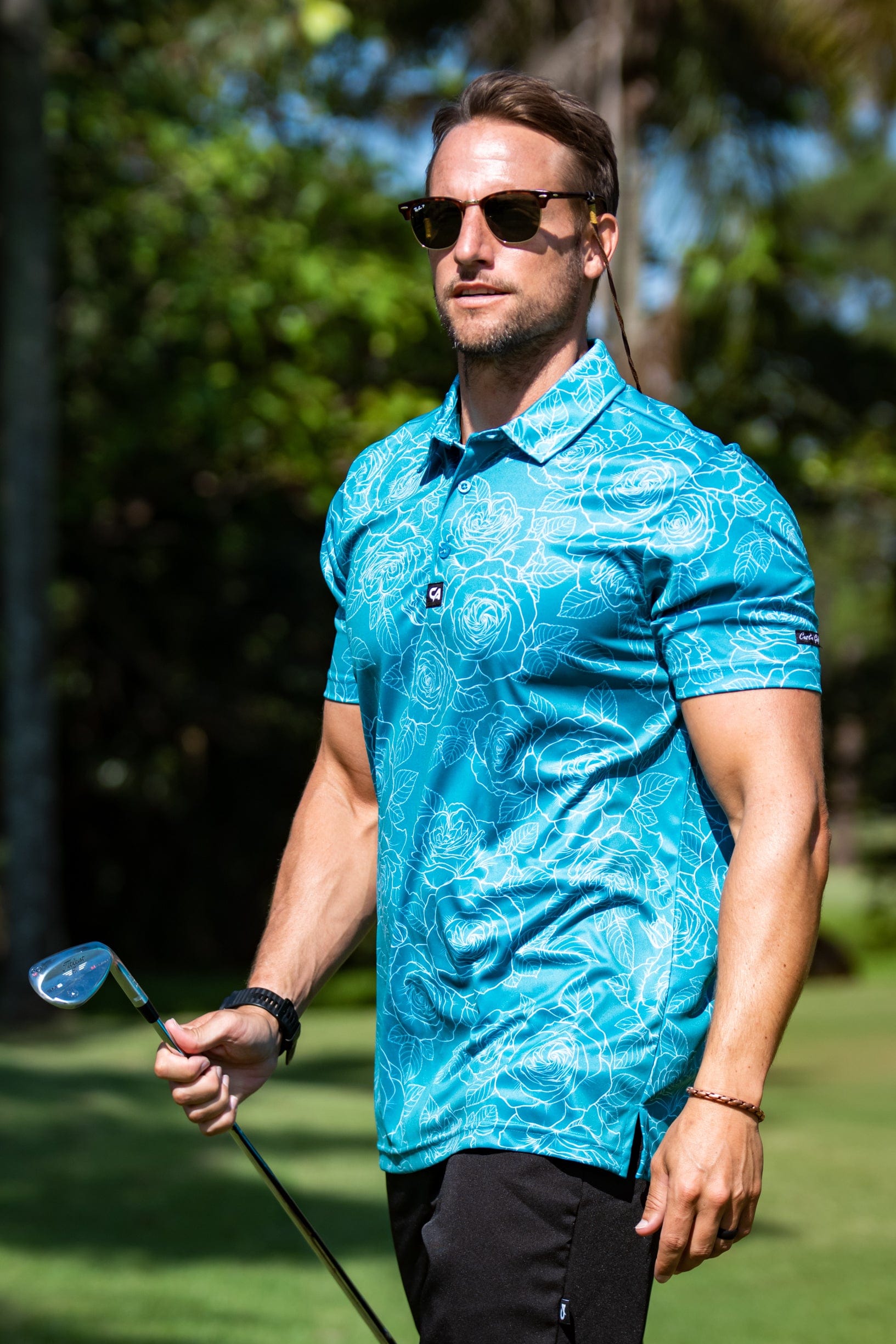 CA Funky Golf Shirt | Teal Roses – Custom Apparel