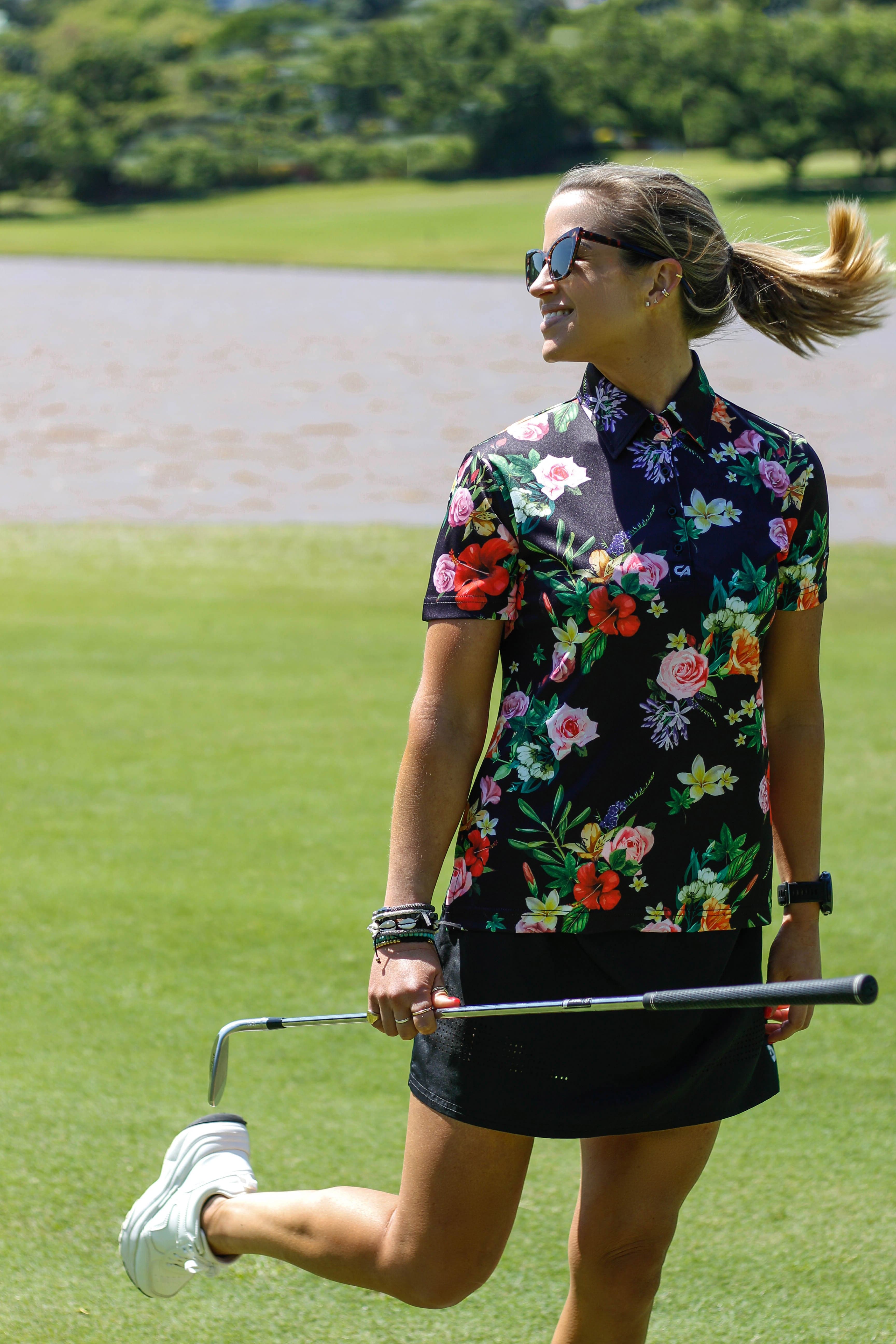 CA Ladies Funky Golf Shirt | Black Floral – Custom Apparel